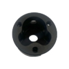 A 10° Angled Steering Wheel Adapter, characterized by its round, black metal design with a central hole and three supporting holes around the perimeter.