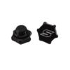 Two Master Cylinder Caps, black and star-shaped with a screw thread on one and a stylized "S" logo on the other, displayed against a white background.