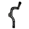 Billet Aluminum Pedal Assembly with a 1" rail, designed without heel rests and featuring multiple circular holes along with a ridged cylindrical extension, likely used in mechanical or industrial settings.
