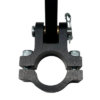 Close-up of a Billet Aluminum Pedal Assembly with bolts and a securing pin, viewed from the front. This version features a 3/4" rail and does not include heel rests - SHORT configuration.