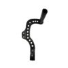 The Billet Aluminum Pedal Assembly 1" Rail WITH Heel Rests - TALL is a black, metal handheld rig featuring multiple holes and a cylindrical attachment on top, specifically designed for mounting and stabilizing camera equipment.