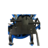 Close-up of the Junior Pedal Kits - Elevate Chassis 1" Rail, a blue and black mechanical device featuring metal and foam components, potentially part of fitness equipment or industrial machinery.