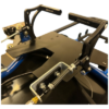 Close-up view of a mechanical system featuring two metal levers, springs, and cables, possibly part of a vehicle's steering or control mechanism. The word "Stack" is visible on the levers. This appears to be part of the Junior Pedal Kits - Elevate Chassis 1" Rail.