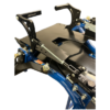 Close-up of a blue go-kart's pedal assembly, showcasing the Slack branded brake lever and related mechanical components from the Junior Pedal Kits - Elevate Chassis 1" Rail.
