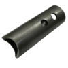 Weld On Steering Post Upright - A cylindrical metal pipe section featuring two circular holes and an open-ended cut-out. The surface exhibits signs of wear.