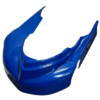 A blue motorcycle fairing designed to cover the front portion of a bike, featuring sleek curves and aerodynamic contours.